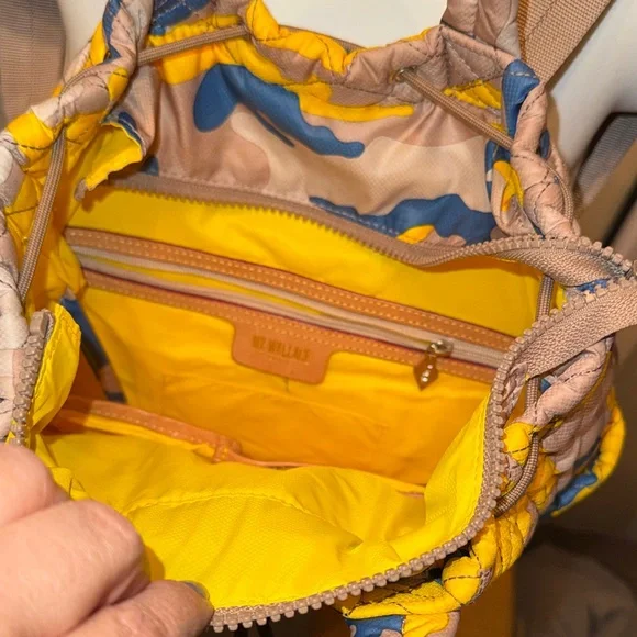 MZ Wallace Quilted Backpack - Yellow, Blue, and Tan camouflage, rare - Picture 9 of 16
